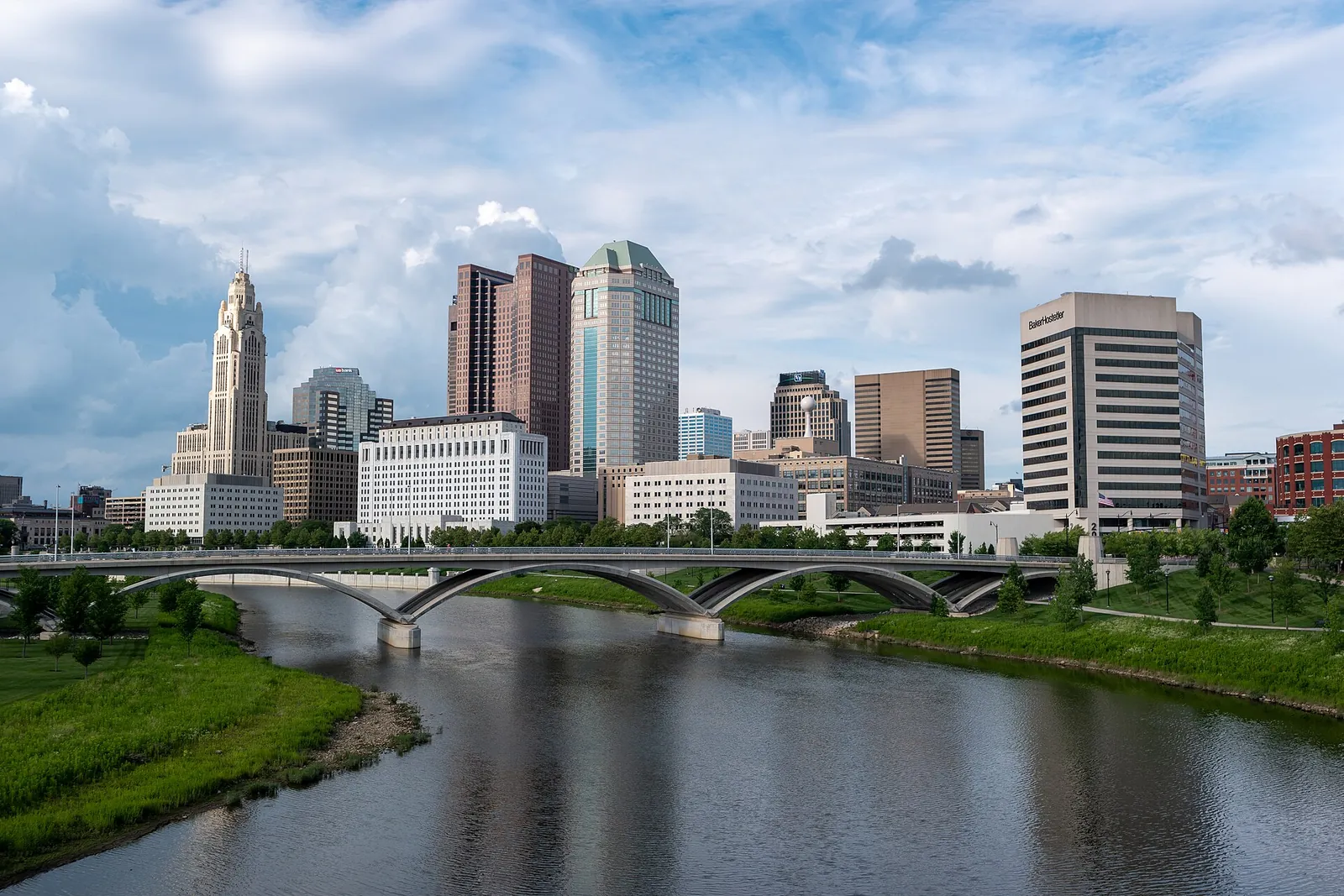 Downtown Columbus and the Scioto River from Main Street Bridge